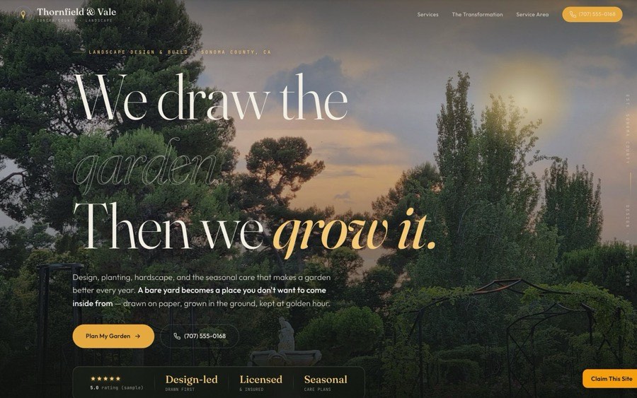 Landscaping — Grounds & gardens, a premium dark-navy website build by Opti·Algo