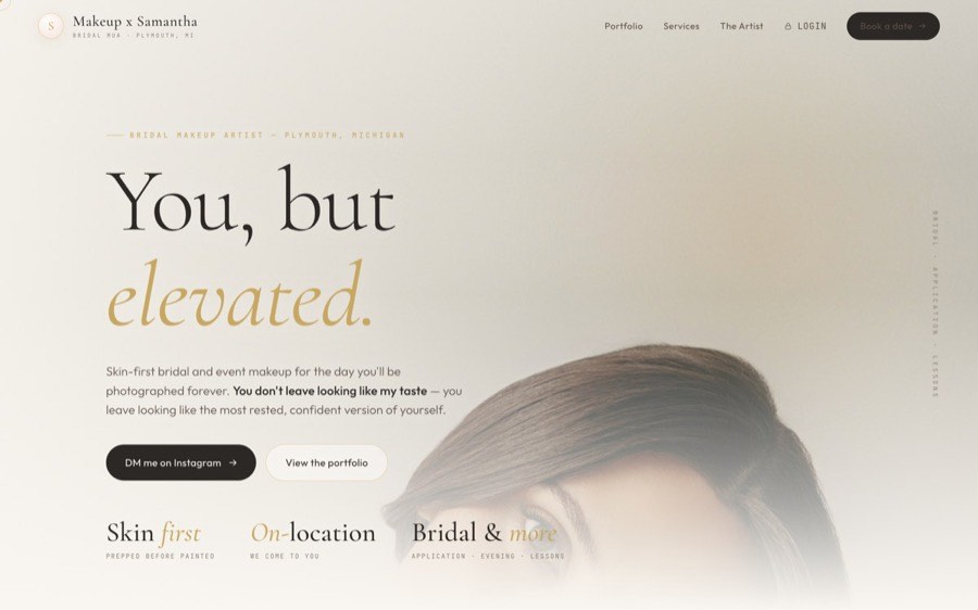 Makeup x Samantha — Bridal makeup artist, a premium dark-navy website build by Opti·Algo
