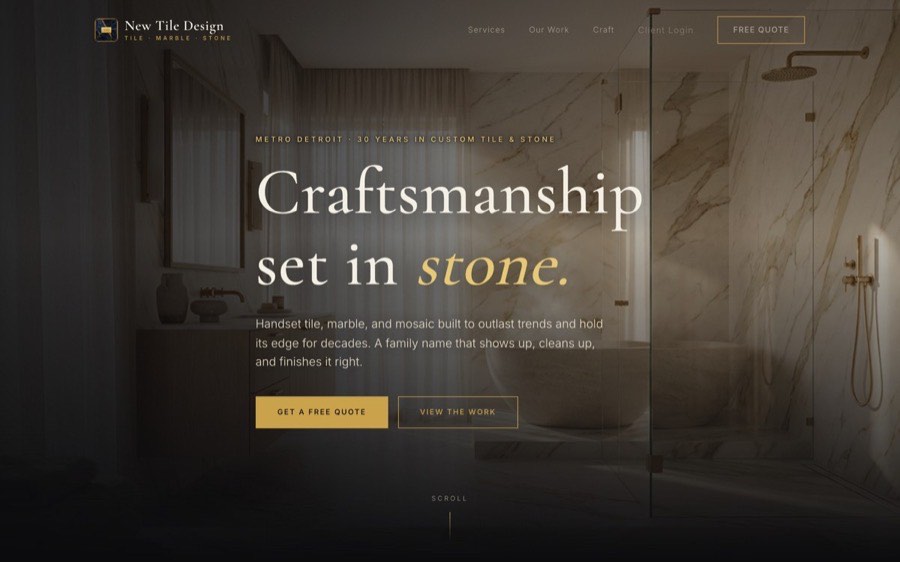 New Tile Design — Tile · marble · stone, a premium dark-navy website build by Opti·Algo